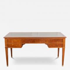 Large Louis XVI Style Mahogany Double Sided Flat Desk with Green Leather Top - 4454559