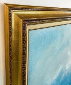 Large Marine Landscape Oil on Canvas Painting with Boats at a Dock Signed - 2873152
