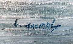 Large Marine Landscape Oil on Canvas Painting with Boats at a Dock Signed - 2873304