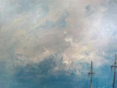 Large Marine Landscape Oil on Canvas Painting with Boats at a Dock Signed - 2873378