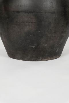 Large Matte Black Pottery Lamp with Linen Drum Shade - 4470279