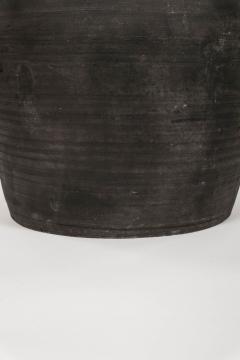 Large Matte Black Pottery Lamp with Linen Drum Shade - 4544459