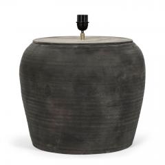 Large Matte Black Pottery Lamp with Linen Drum Shade - 4544462