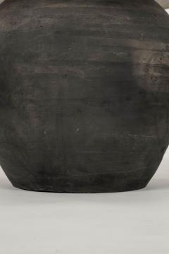 Large Matte Black Unglazed Lamp with Natural Color Linen Drum Shade - 3428628