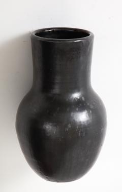Large Matte Black Vallauris Vase with Glaze France c 1950 Signed BIOT - 2458614