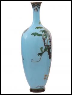 Large Meiji Japanese Cloisonne Enamel Blossoming Wisteria Turquoise Vase OTA - 3903607