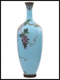 Large Meiji Japanese Cloisonne Enamel Blossoming Wisteria Turquoise Vase OTA - 3903645