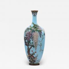 Large Meiji Japanese Cloisonne Enamel Blossoming Wisteria Turquoise Vase OTA - 3934139