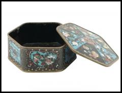 Large Meiji Japanese Cloisonne Enamel Box with Fruits Sea Life - 3901480