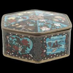 Large Meiji Japanese Cloisonne Enamel Box with Fruits Sea Life - 3901481