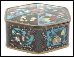 Large Meiji Japanese Cloisonne Enamel Box with Fruits Sea Life - 3901484