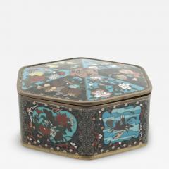 Large Meiji Japanese Cloisonne Enamel Box with Fruits Sea Life - 3909766