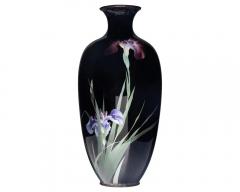 Large Meiji Period Japanese Cloisonne Enamel Vase Adorned with Iris Blossoms - 3211200