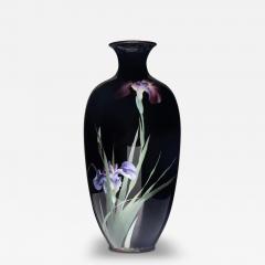 Large Meiji Period Japanese Cloisonne Enamel Vase Adorned with Iris Blossoms - 3214046