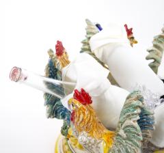 Large Mid 20th Century Italian Oval Rooster Polychrome Six Bottle Wine Cooler - 4549434