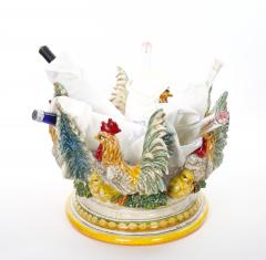 Large Mid 20th Century Italian Oval Rooster Polychrome Six Bottle Wine Cooler - 4549473