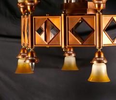 Large Mid Century Art Deco Style Copper Brass 12 Light Chandelier - 3307646