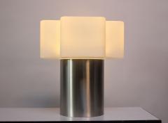 Large Mid Century Brushed Aluminum and Cased Glass Cruciform Table Lamp - 2835940