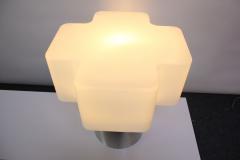 Large Mid Century Brushed Aluminum and Cased Glass Cruciform Table Lamp - 2835941