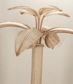Large Mid Century French Cane and Bamboo Palm Tree Lamp - 4238334