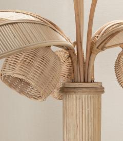Large Mid Century French Cane and Bamboo Palm Tree Lamp - 4238338
