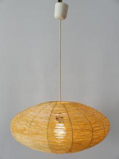 Large Mid Century Modern Raffia Bast Pendant Lamp or Hanging Light Germany 1970s - 2803382