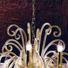 Large Mid Century Modern Style Twelve Arm Gold Murano Glass Chandelier - 1787164