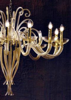 Large Mid Century Modern Style Twelve Arm Gold Murano Glass Chandelier - 1787174