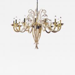 Large Mid Century Modern Style Twelve Arm Gold Murano Glass Chandelier - 1791310