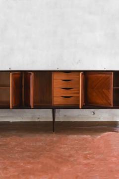 Large Mid Century Sideboard In Inlaid Wood With Glass Shelf 1950 60 - 3730329