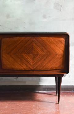 Large Mid Century Sideboard In Inlaid Wood With Glass Shelf 1950 60 - 3730330