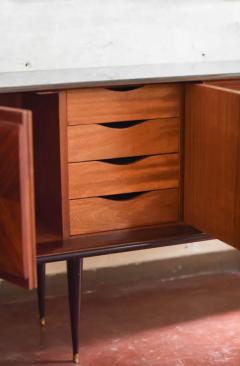 Large Mid Century Sideboard In Inlaid Wood With Glass Shelf 1950 60 - 3730331