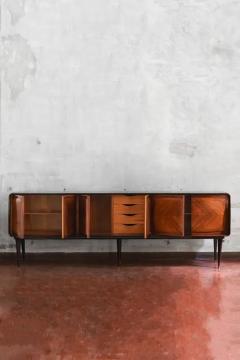 Large Mid Century Sideboard In Inlaid Wood With Glass Shelf 1950 60 - 3730393