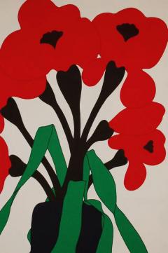 Large Midcentury Abstract Modern Art Floral Print on Fabric - 2487856