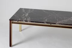 Large Midcentury Brass Mahogany and Marble Top Coffee Table - 1537230