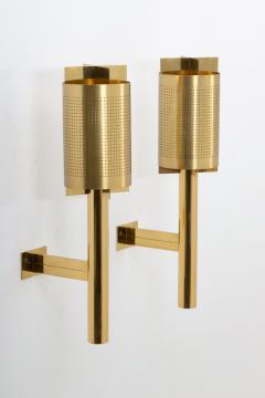 Large Midcentury Scandinavian Wall Sconces in Perforated Brass - 1290842