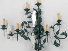 Large Mirrored Birds on Green Tole Vine Wall Sconce France 1940s - 4153187
