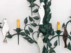 Large Mirrored Birds on Green Tole Vine Wall Sconce France 1940s - 4153190