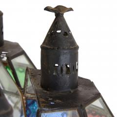 Large Moorish style metal and coloured glass lantern - 3997875