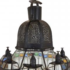Large Moorish style metal and coloured glass lantern - 3997878
