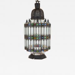 Large Moorish style metal and coloured glass lantern - 4000504