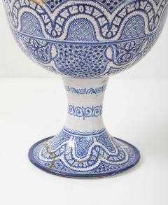 Large Moroccan Blue White Ceramic Urn with Pierced Lid Early 20th C  - 4093274
