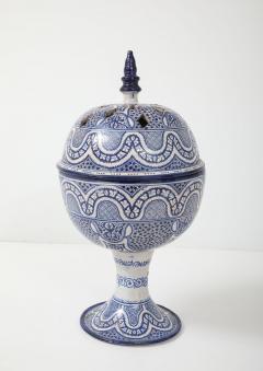 Large Moroccan Blue White Ceramic Urn with Pierced Lid Early 20th C  - 4093277