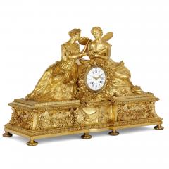 Large Neoclassical style gilt bronze mantel clock with Cupid and Psyche - 1611196