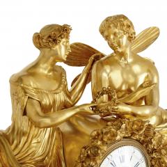 Large Neoclassical style gilt bronze mantel clock with Cupid and Psyche - 1611199