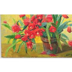 Large Oil Painting of Christmas Cactus on Board - 4798559