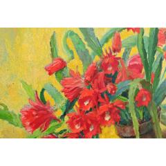 Large Oil Painting of Christmas Cactus on Board - 4798562