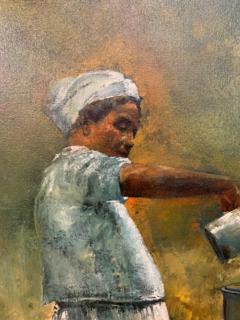 Large Oil on Canvas Figurative Painting of a Farmer Woman by a Well - 2873115