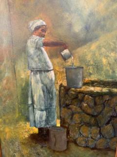 Large Oil on Canvas Figurative Painting of a Farmer Woman by a Well - 2873274