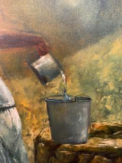 Large Oil on Canvas Figurative Painting of a Farmer Woman by a Well - 2873289